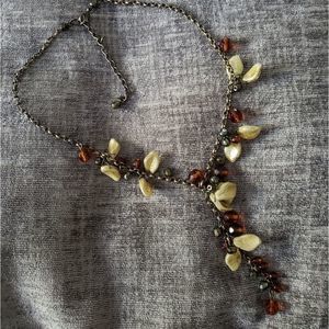 Vintage Necklace with Burgundy & Leaf Beads